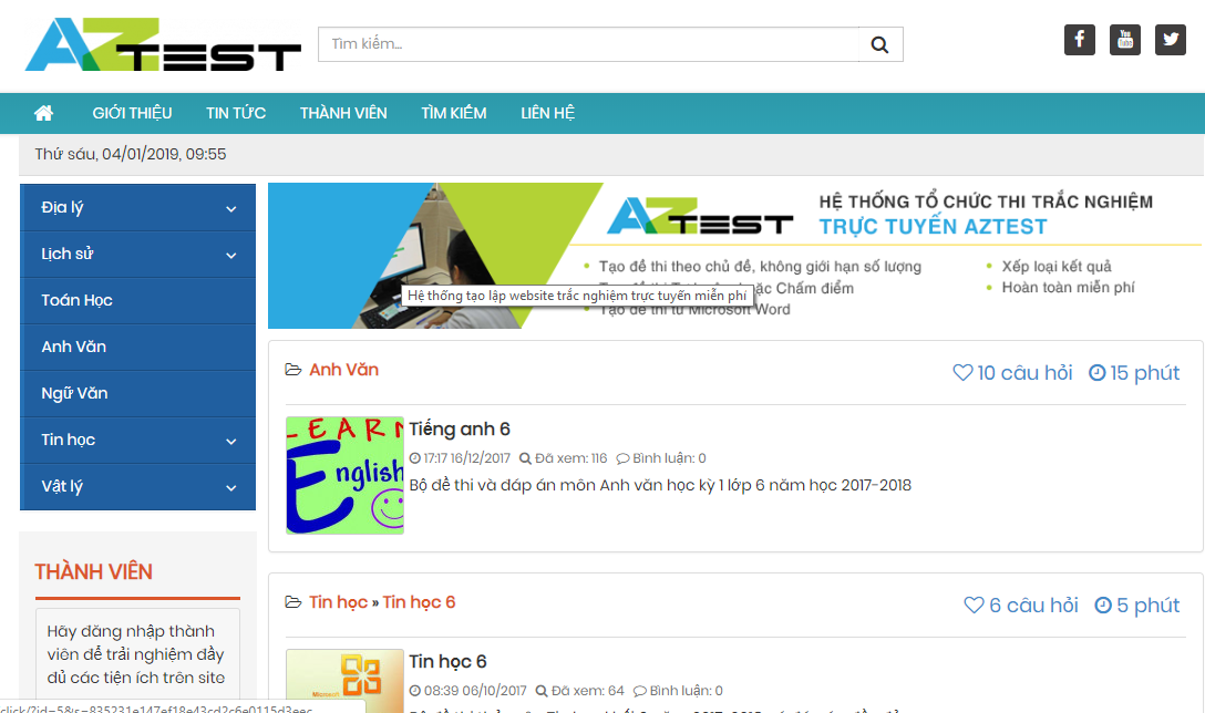 AZtest - App tạo trắc nghiệm chuyên nghiệp cho giáo viên